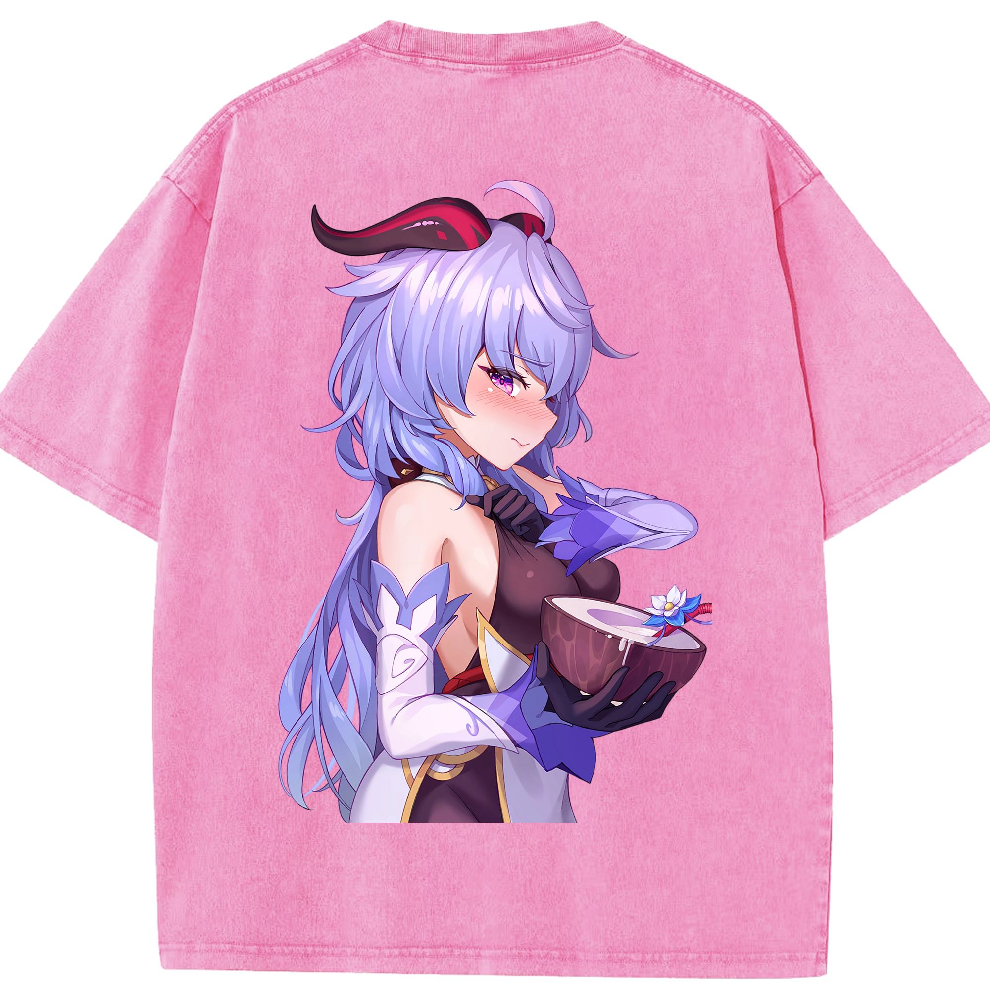 げんし神 甘雨 かんう genshin Ganyu 綿100% ヴィンテージ風 半袖Tシャツ（背面プリント）